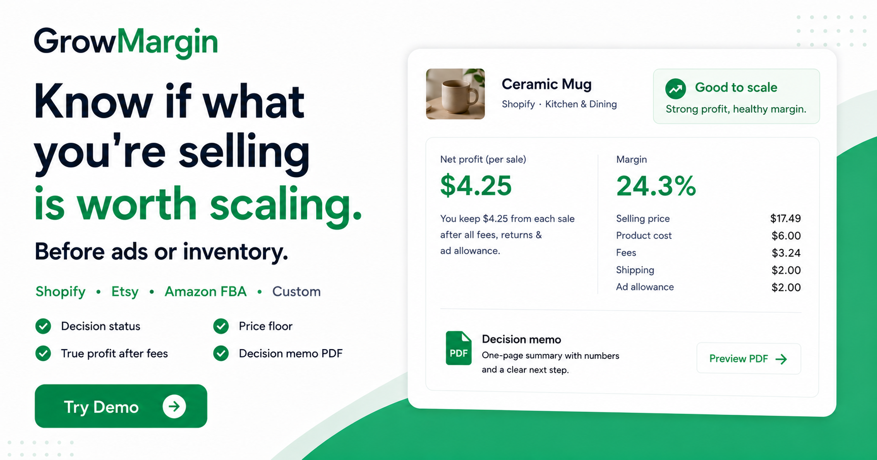 GrowMargin — ecommerce profit calculator for sellers